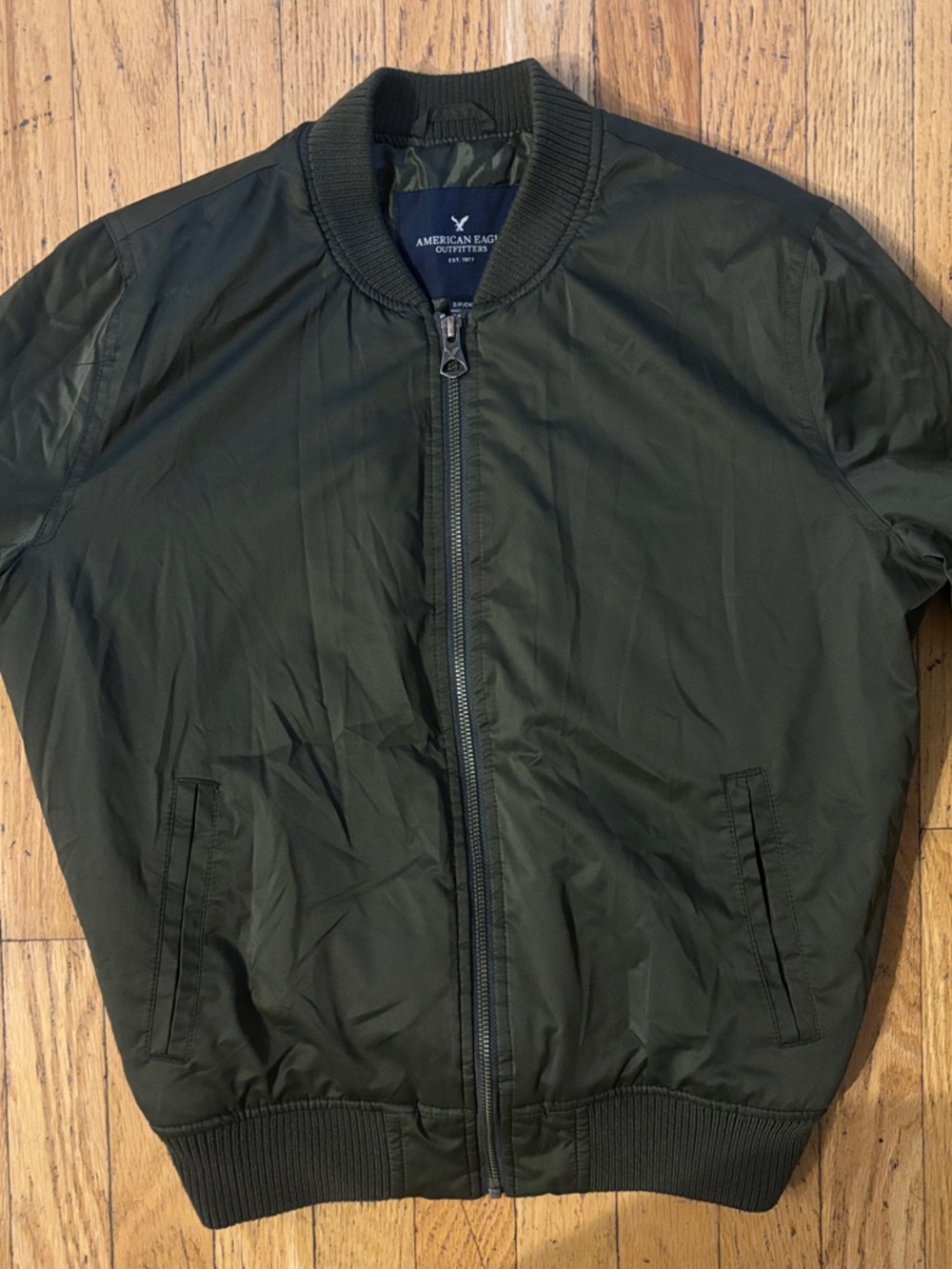 American Eagle Olive Green Lightweight Quilted Puffer Bomber Jacket - Small